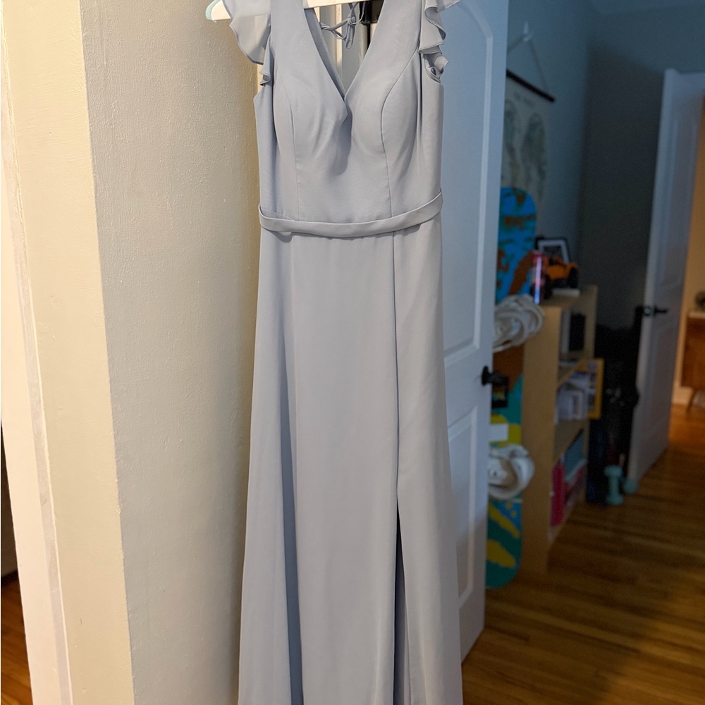 Azazie Sky Blue Maxi Dress with Ruffle Sleeves